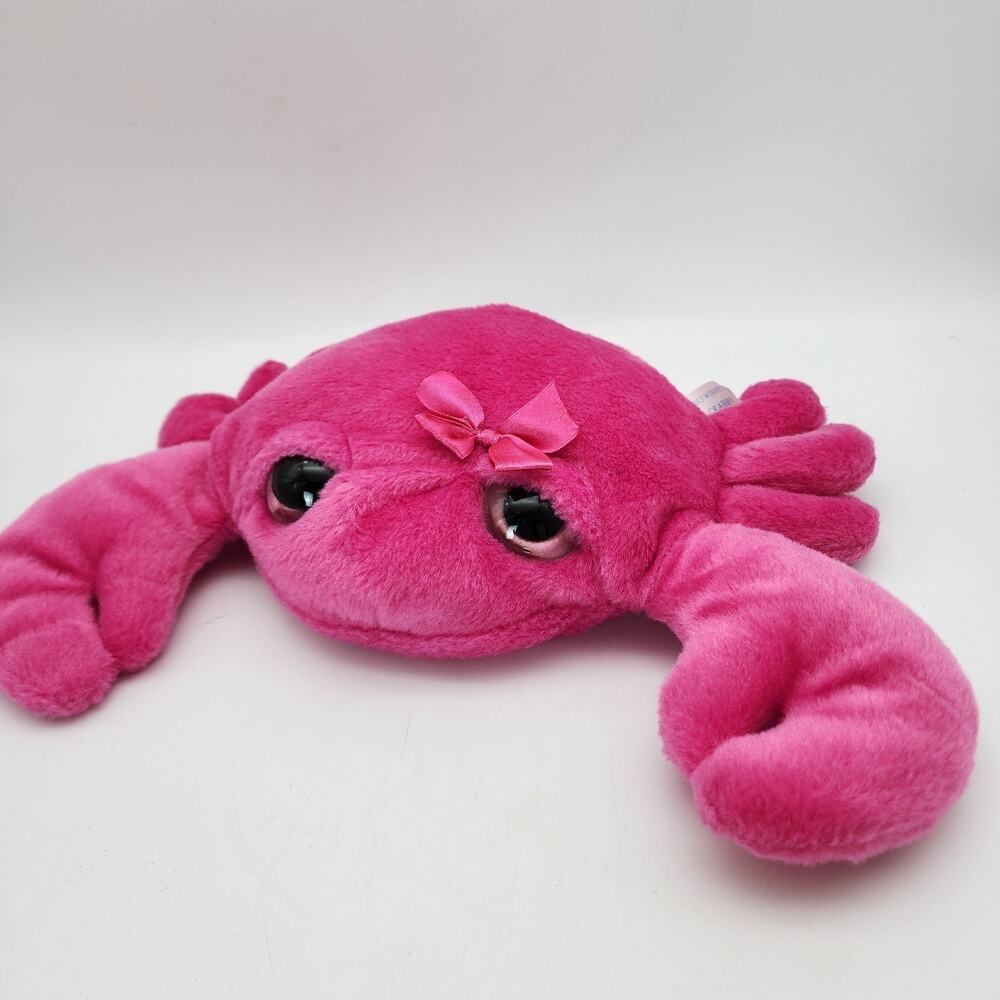 Wishpets Pink Droopy Crabby Crab Plush Toy 12" Satin Bow Big Glitter Eyes 2013